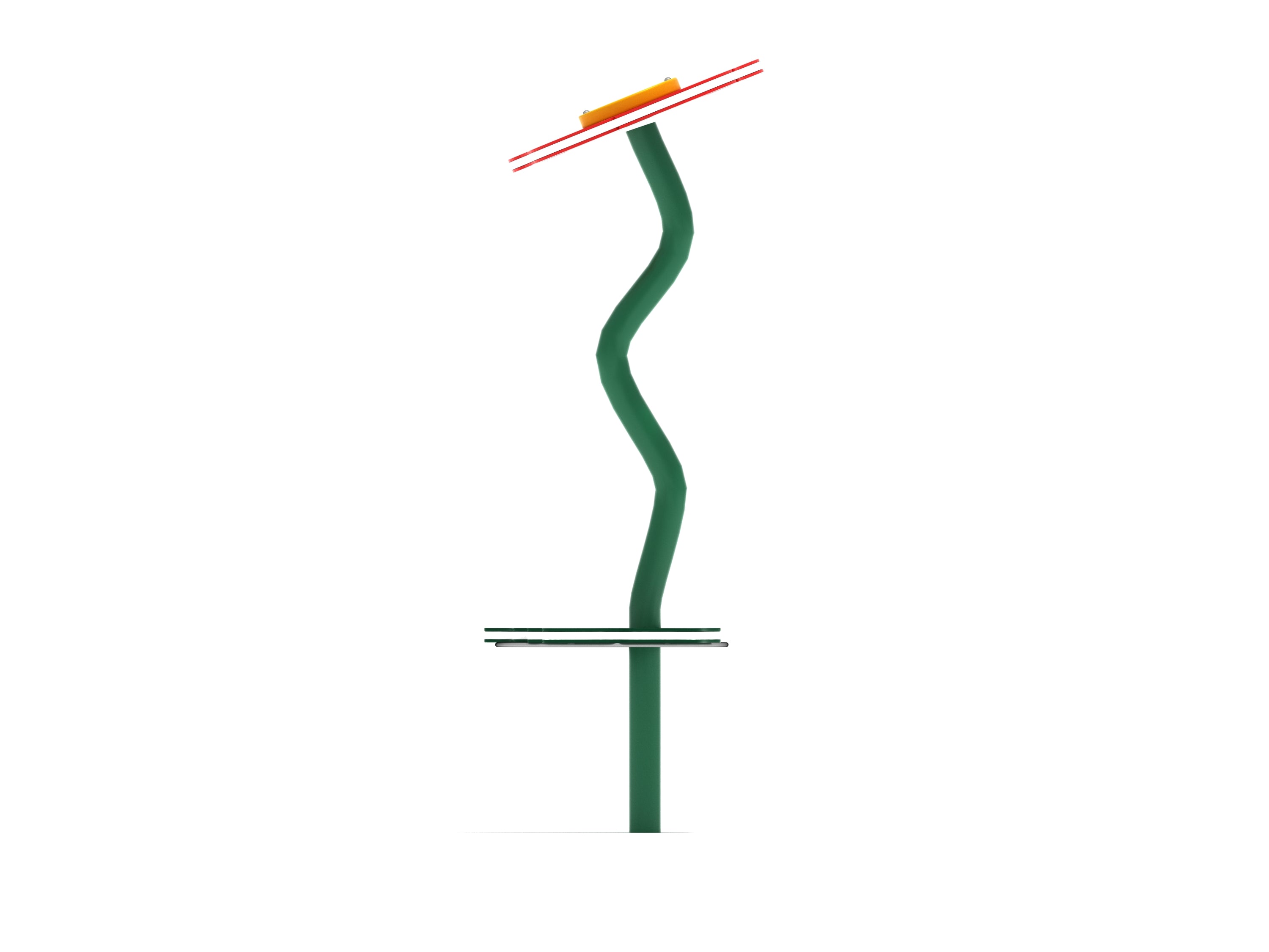 Vibrant flower-shaped balance beam with yellow flower top and green wavy stem base for playground play