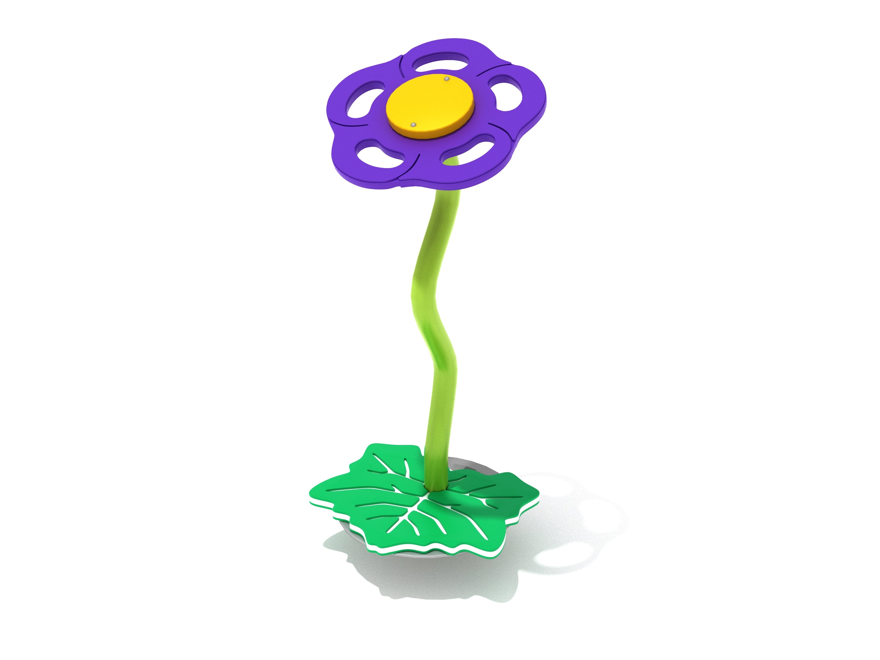 Purple flower-shaped playground stepper with yellow center and green leaf base for balance and play