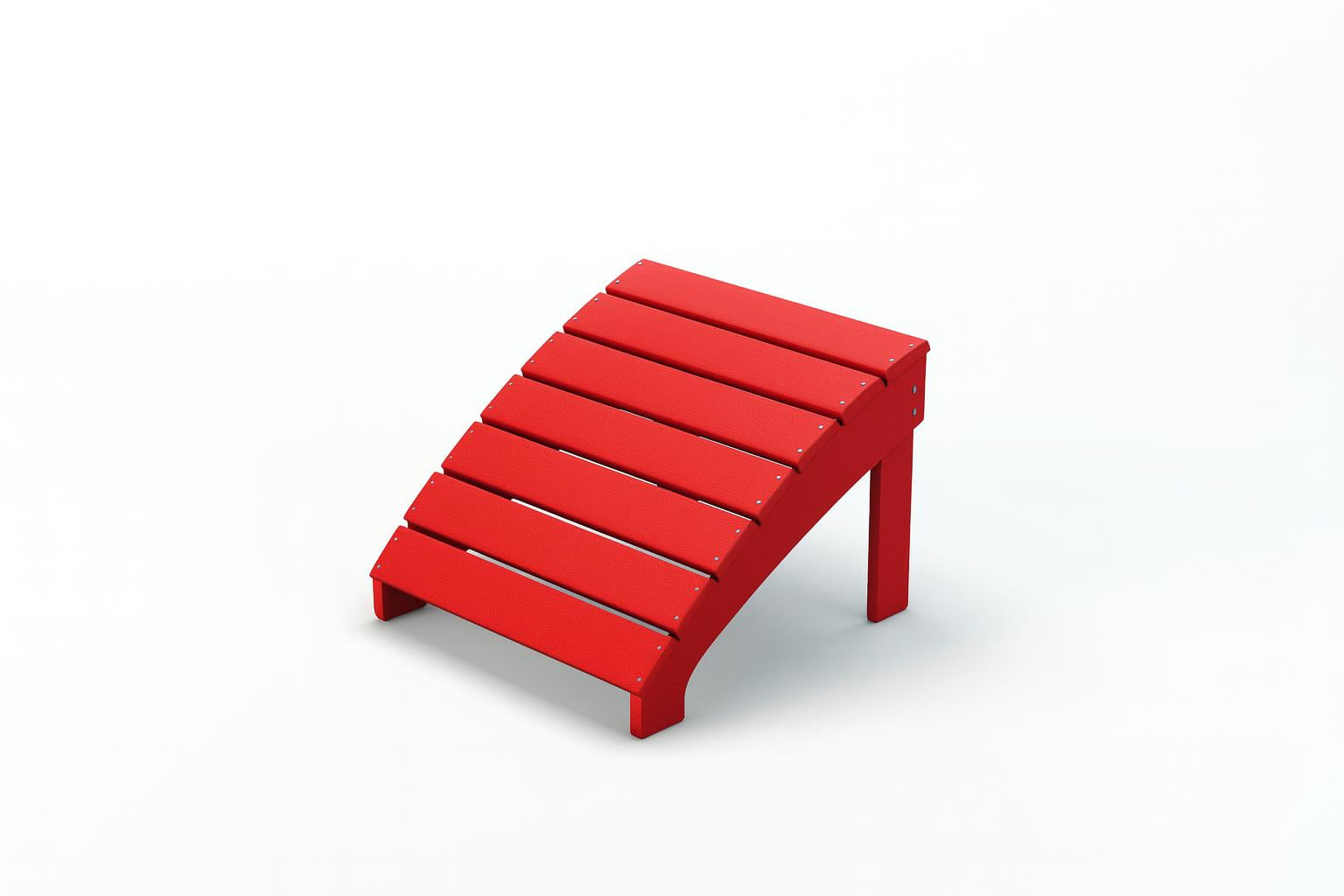Red recycled plastic Ottoman Recycled Plastic Adirondack with horizontal slats, curved top, weather-resistant outdoor furniture accessory