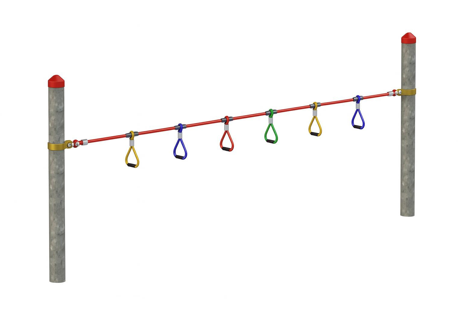 Clambering Loops playground climbing equipment with colorful hanging loops suspended between two steel posts, promoting active play and motor skills development