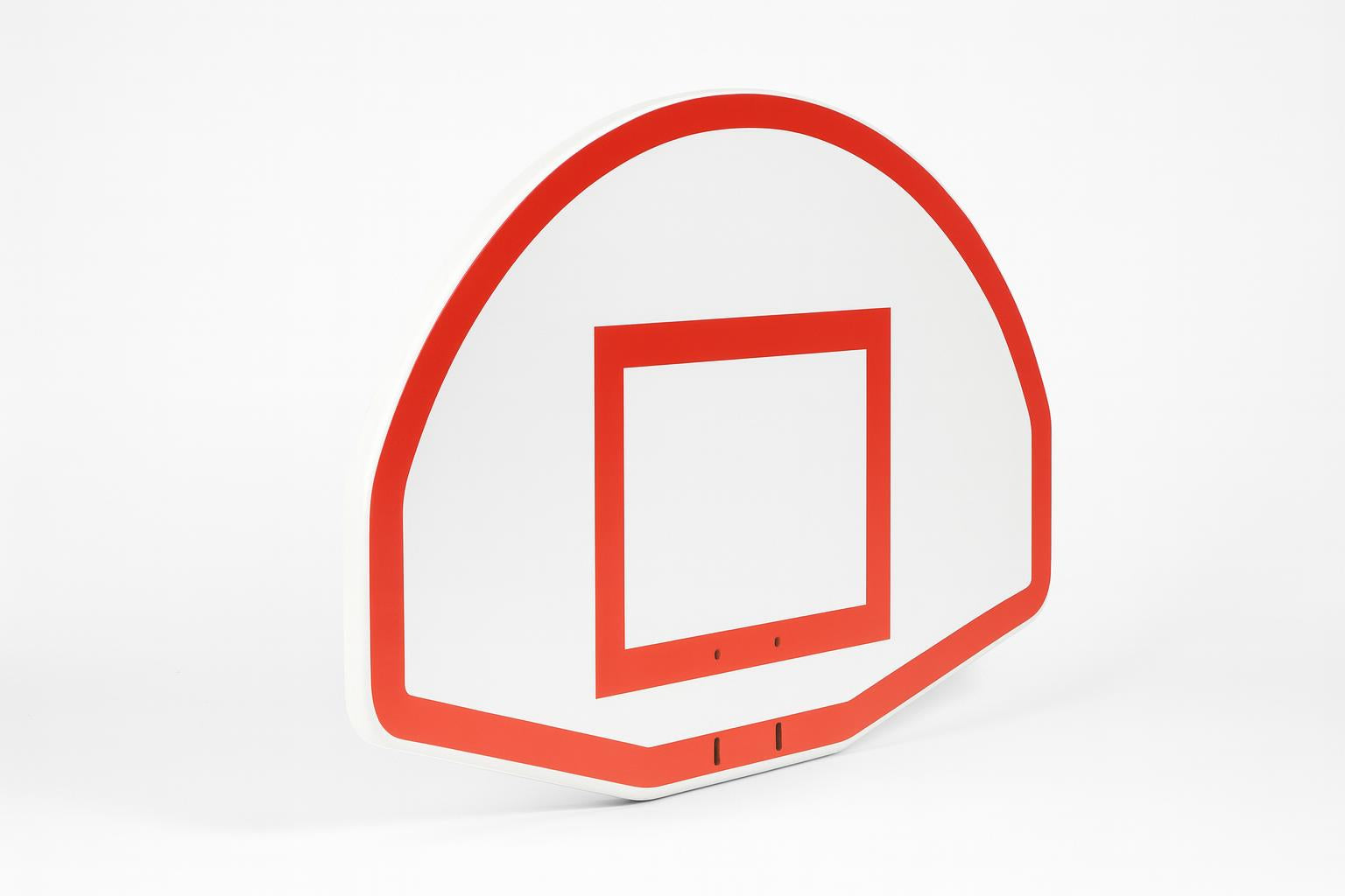 Painted silkscreen red target and border on white Sportsplay Goals basketball backboard surface, designed for Sportsplay Goals