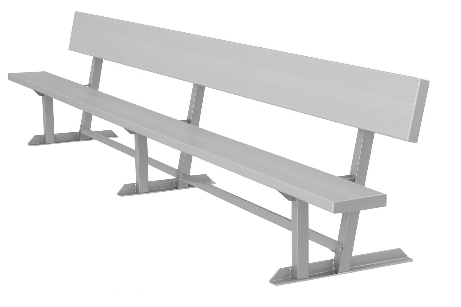 Portable Bench with Backrest featuring anodized aluminum seat and backrest, lightweight aluminum frame, outdoor sports field seating