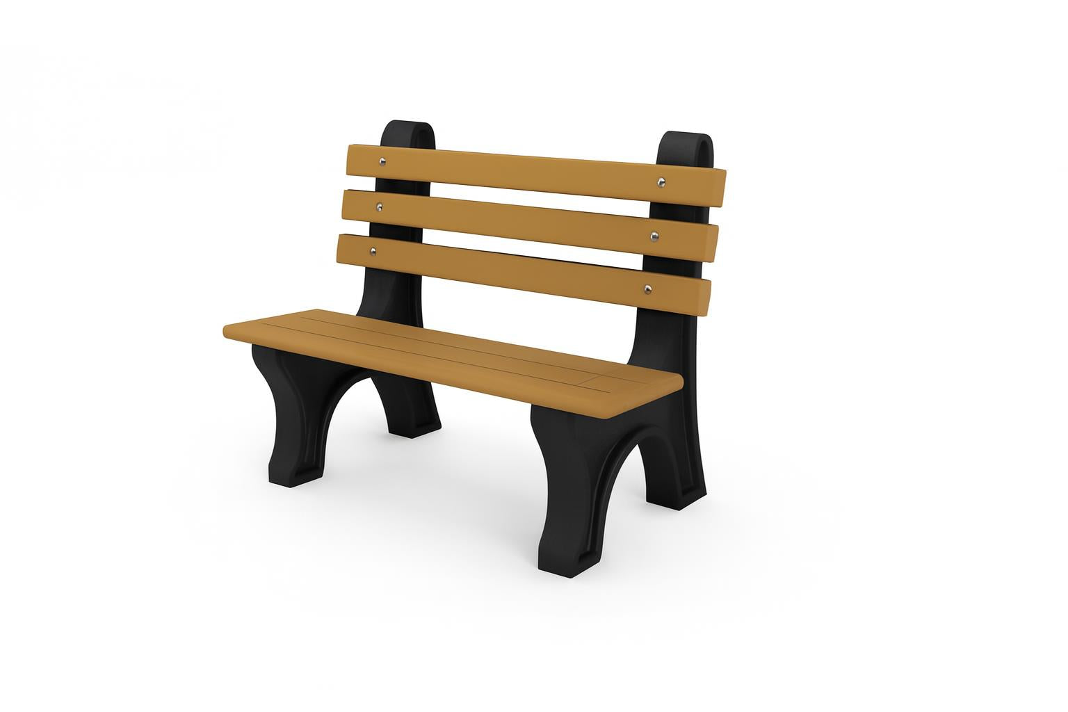 Comfort Park Avenue Recycled Plastic Park Bench with cedar-colored slats and black aluminum frame, front view