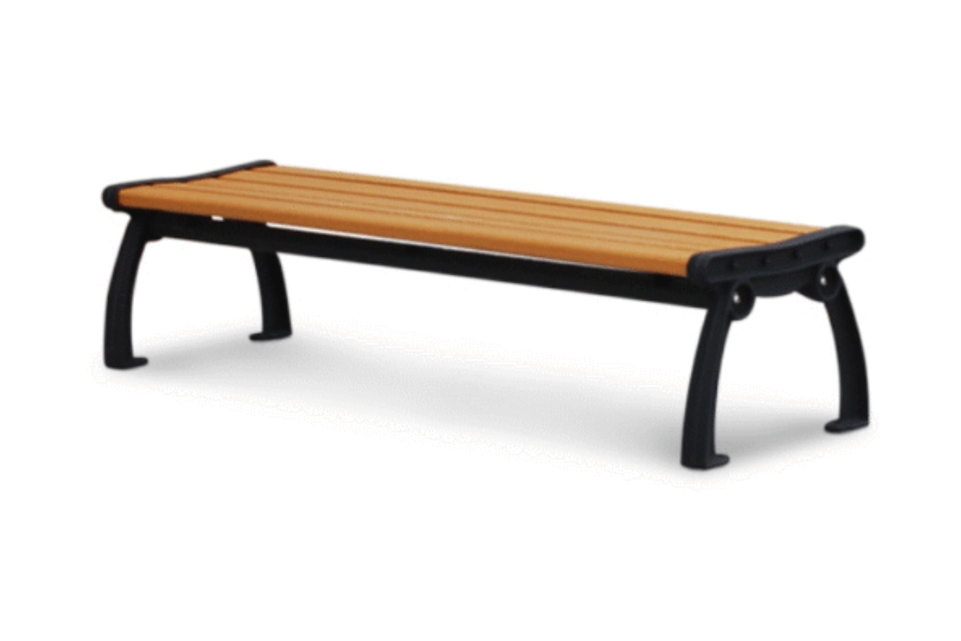 Recycled Plastic bench with black metal frame on a white background