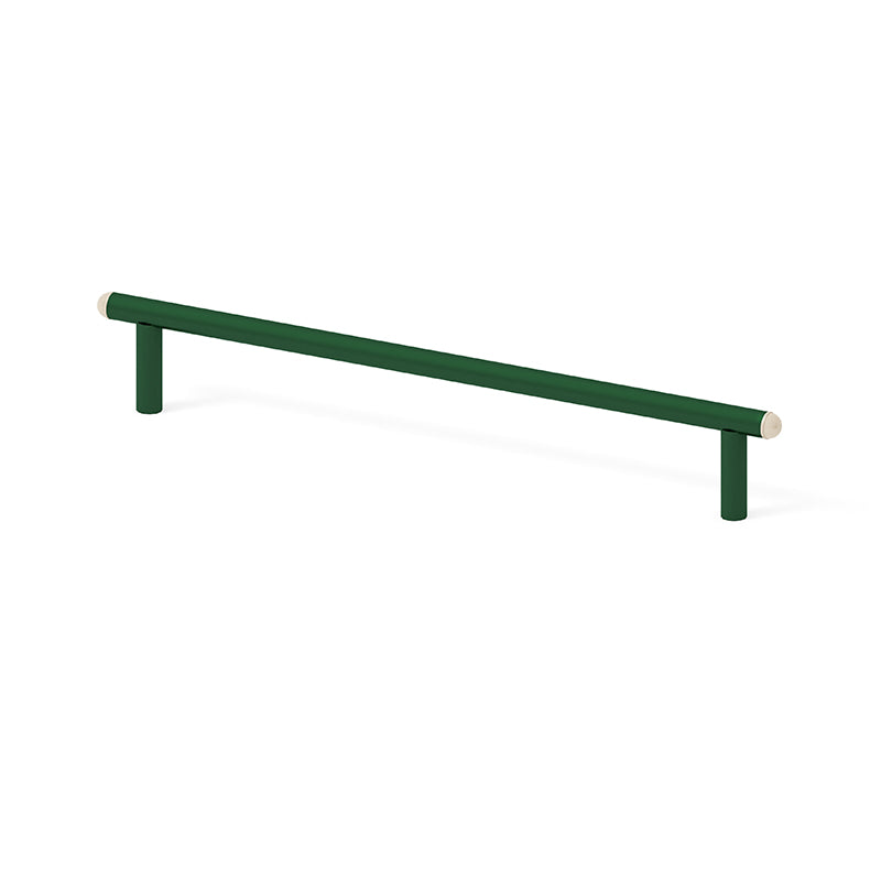Green commercial playground balance beam freestanding component on white background