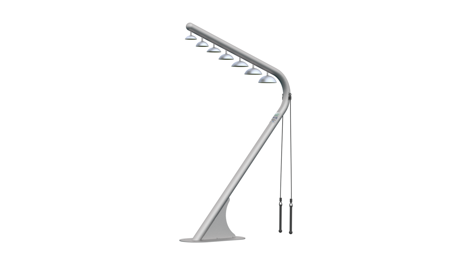 Cascade Bells outdoor musical instrument with seven hand bells on angled post, surface mount