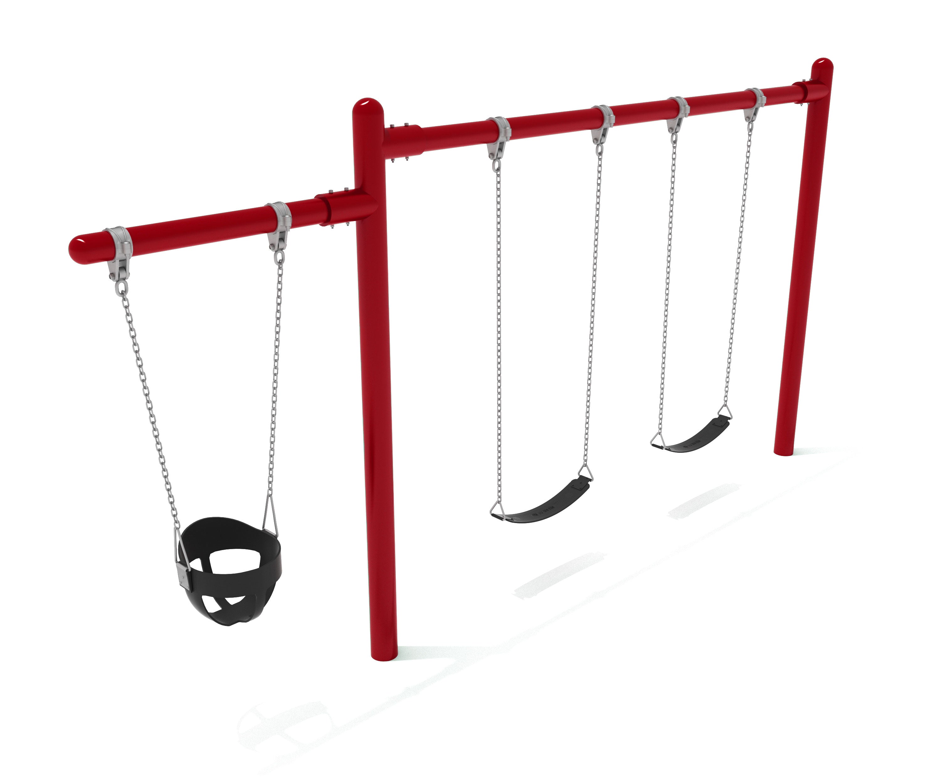 Cantilever Swing With Two Belts And One Bucket - Custom Color (Brick Red Shown)