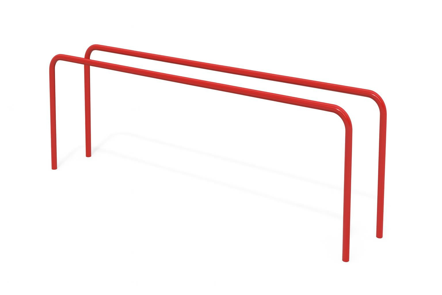Parallel Bars Challenge red galvanized climbing bars on outdoor playground surface for fitness and agility training
