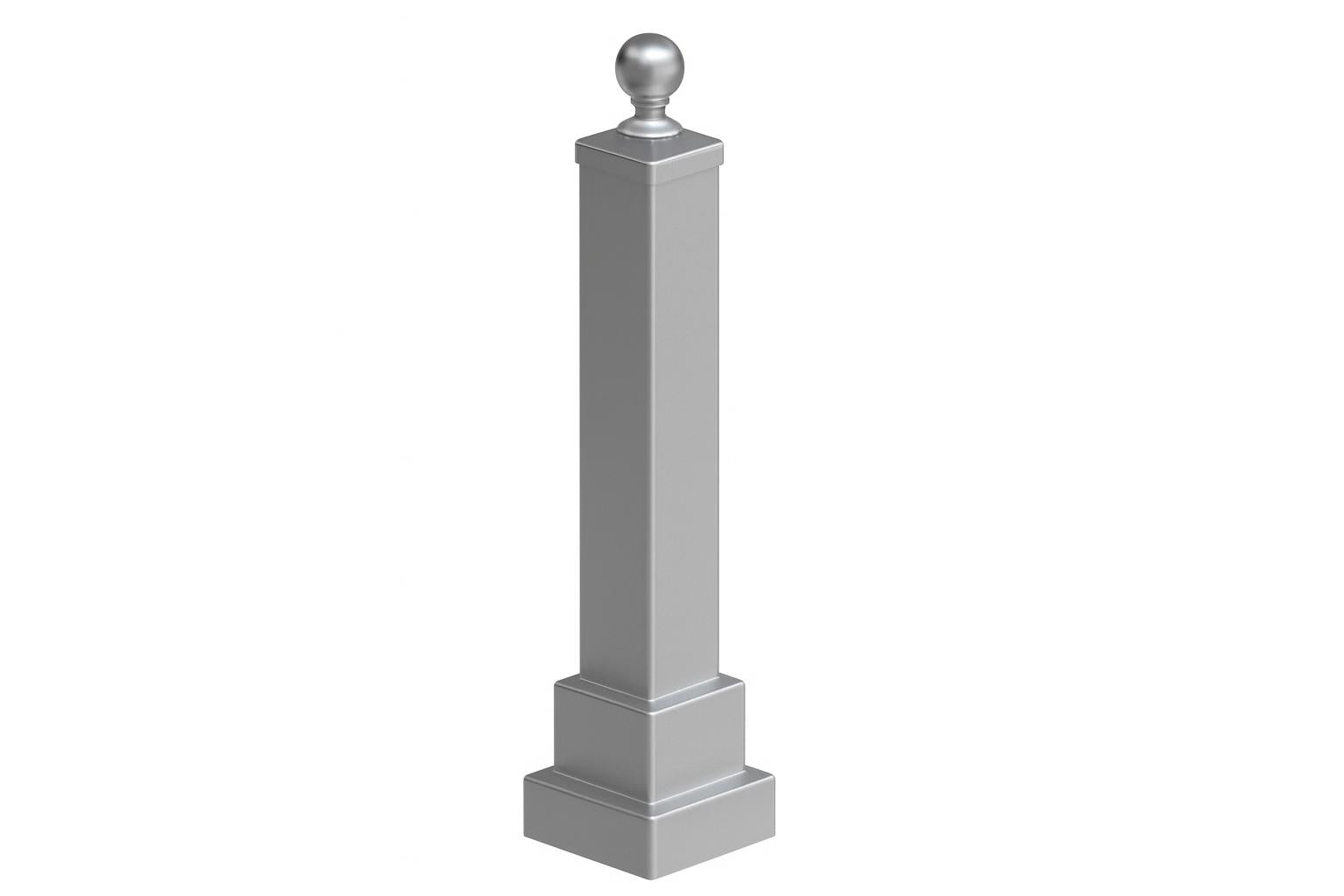 Charleston Series BollardPark bollard in silver steel with square base and decorative rounded top, durable powder-coated finish