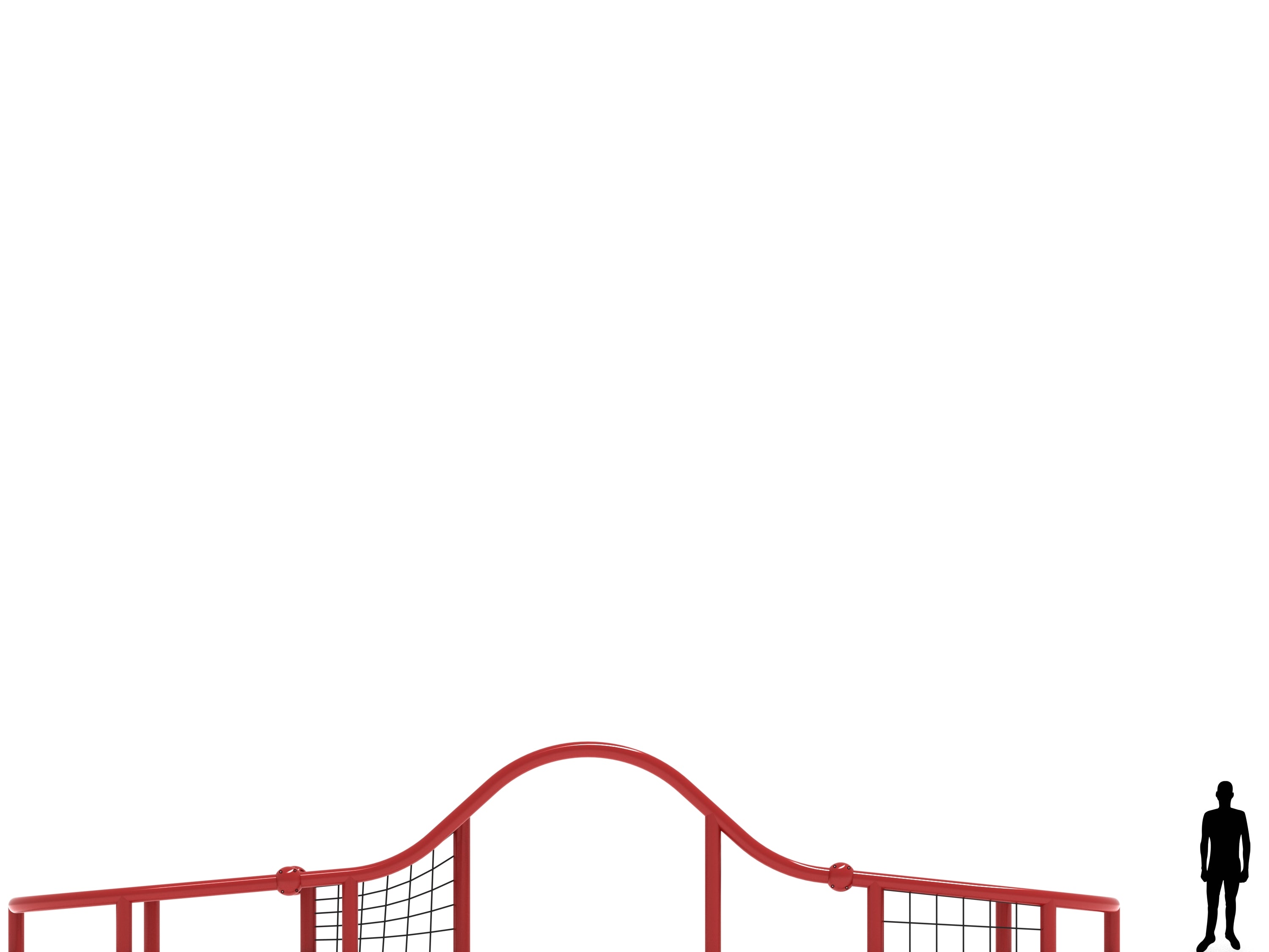 Red wavy rope net climber with vertical net wall, rounded frame edges, and spacious design for group play