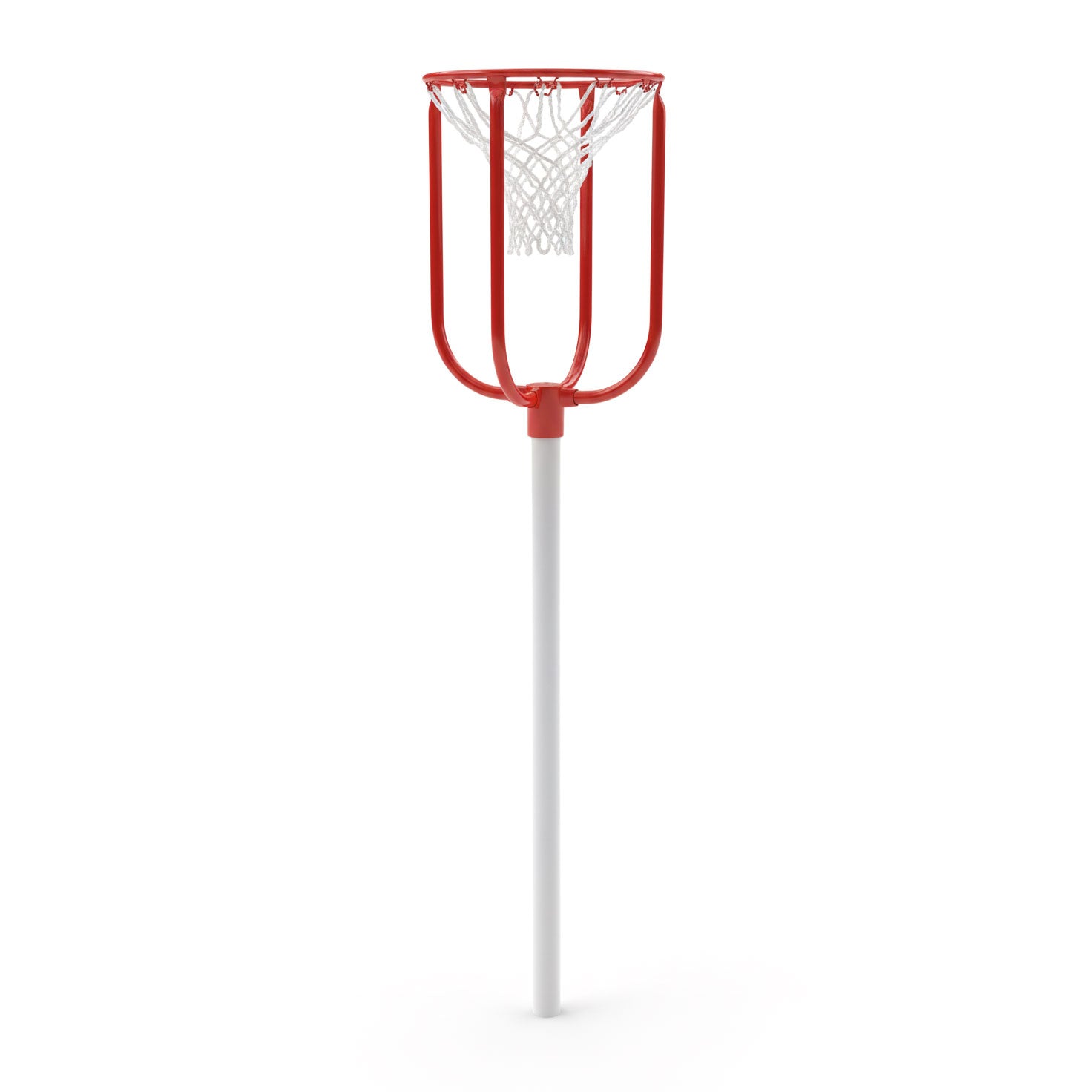 Fun Shot Funhoop basketball goal with red metal hoop, white net, and white pole promoting hand-eye coordination and cooperative play 
