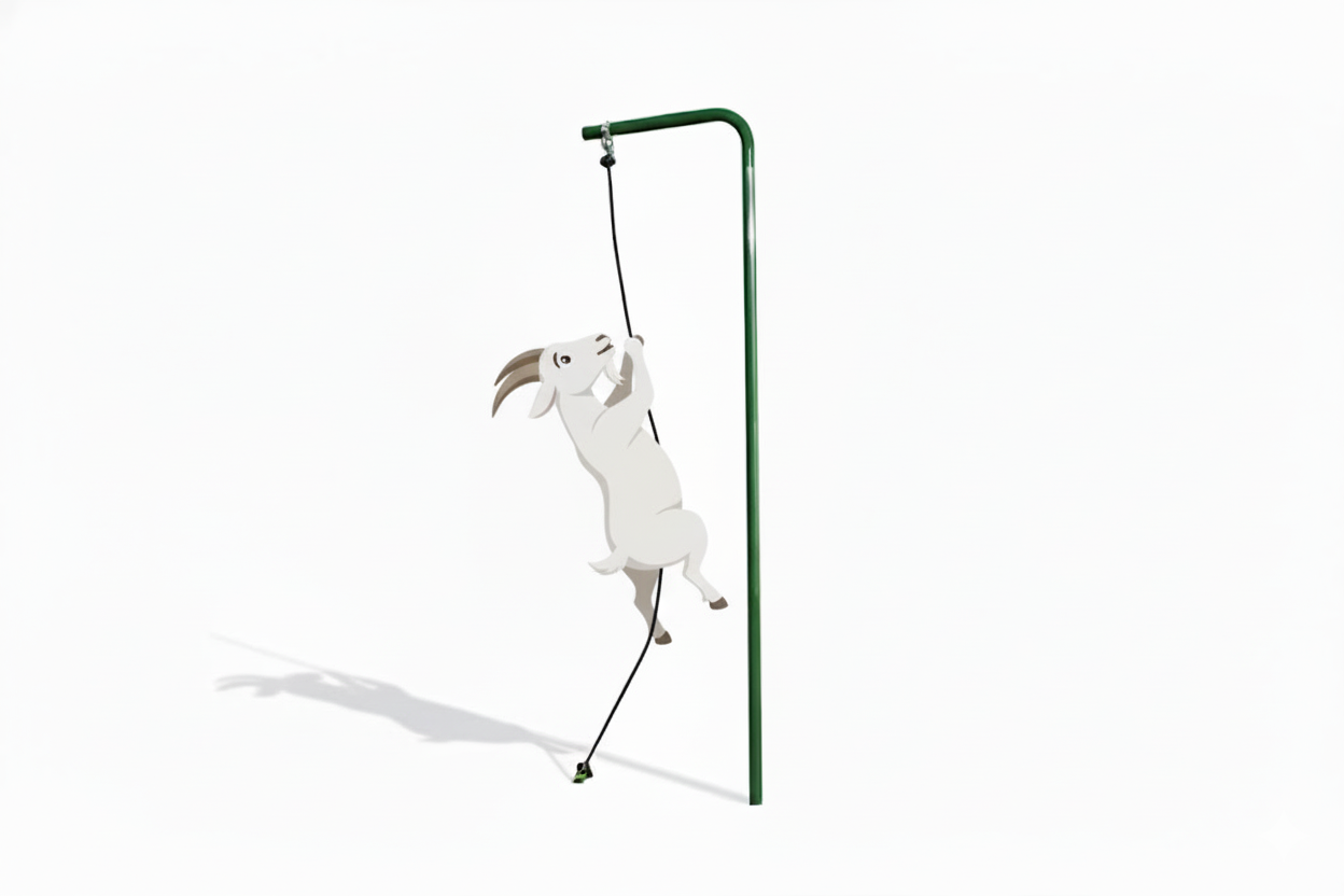 Rope Climber playground equipment with green metal frame, hanging rope, and black disc seat for outdoor climbing and physical activity