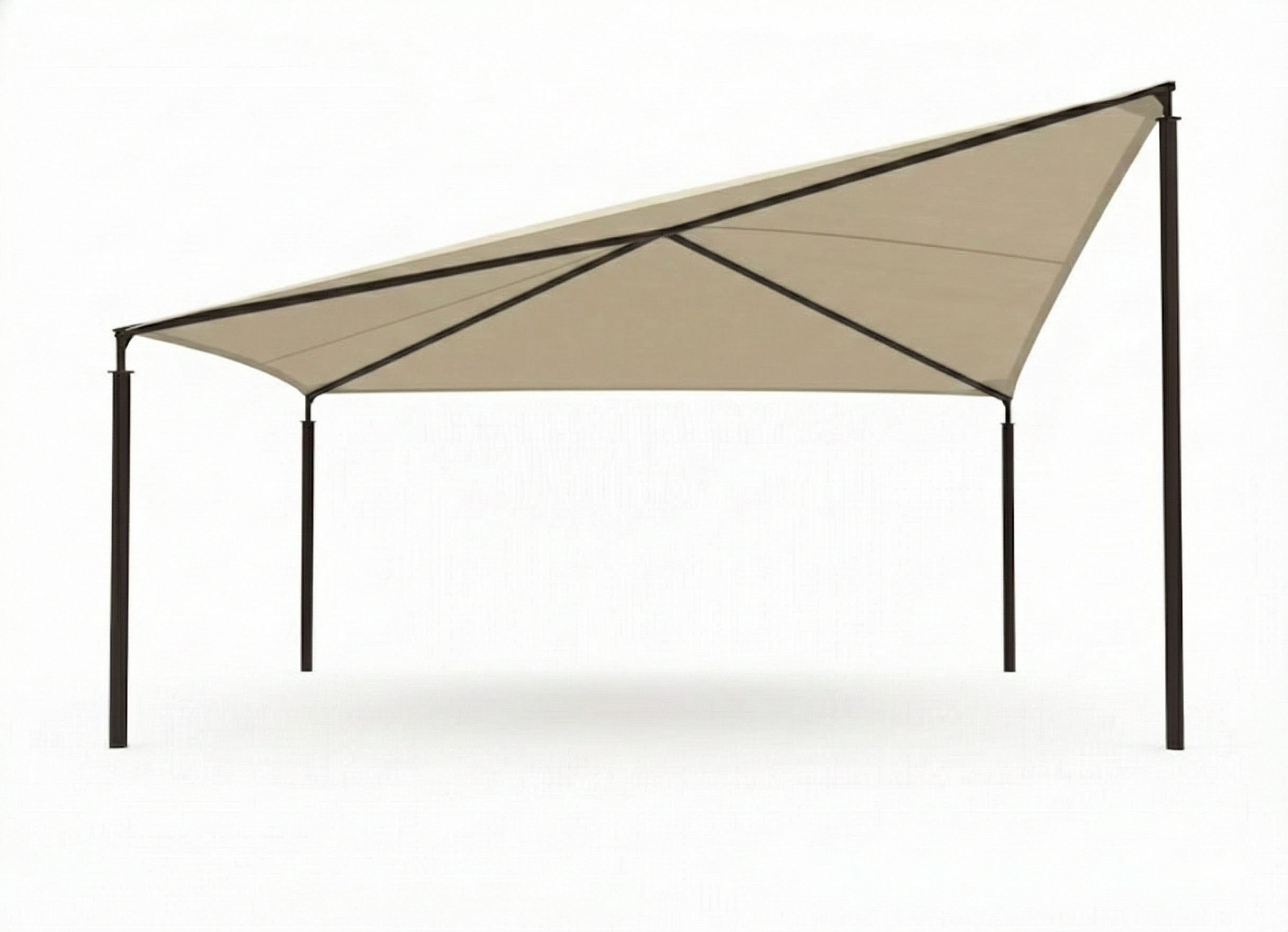 Wave Shade Structure with 4 Posts featuring beige wave-shaped canopy and black metal frame over poolside lounge chairs under clear blue sky