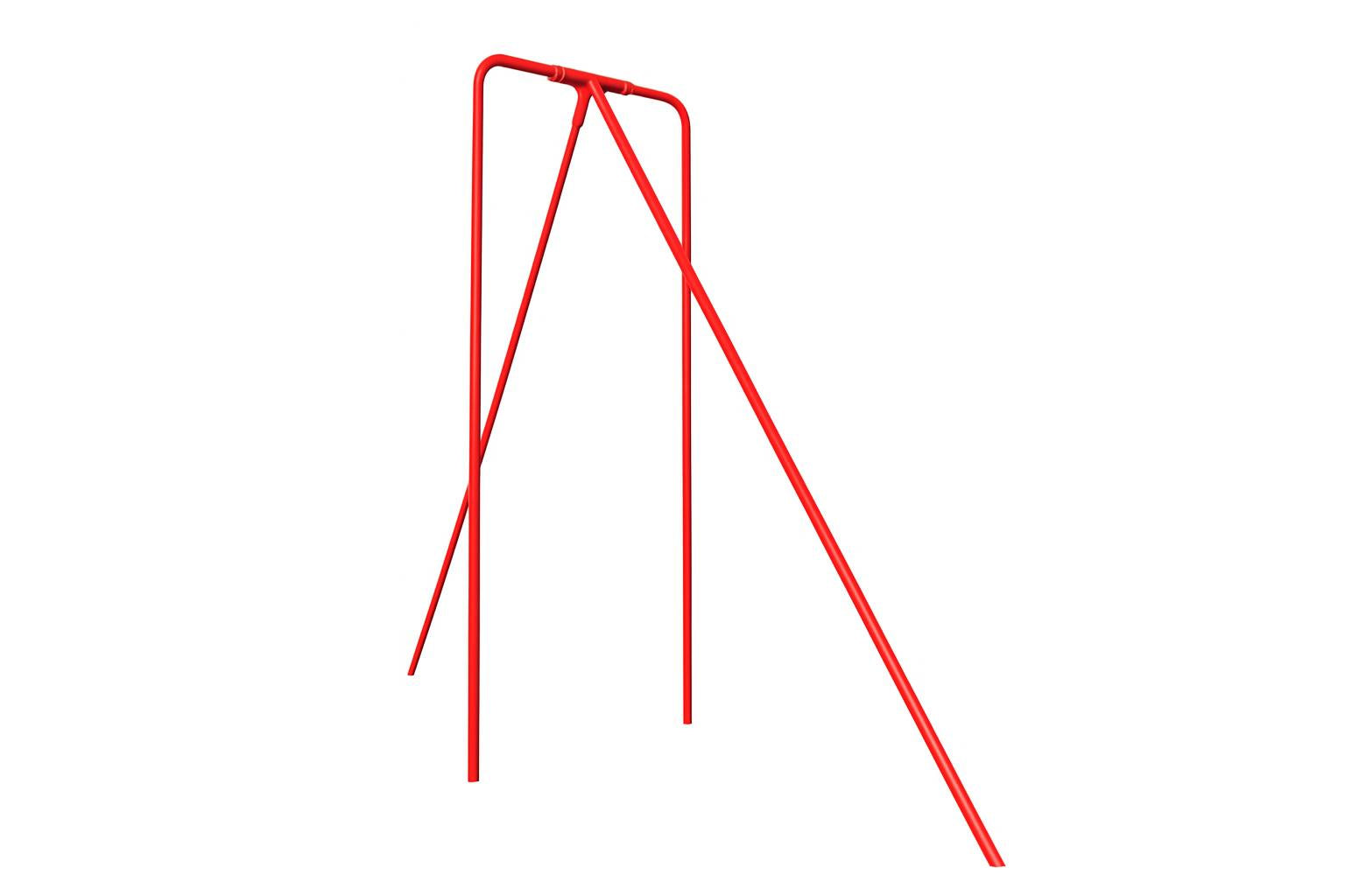 Pole Climb Challenge outdoor climbing equipment with two children in red jackets climbing angled red support poles for physical fitness and coordination