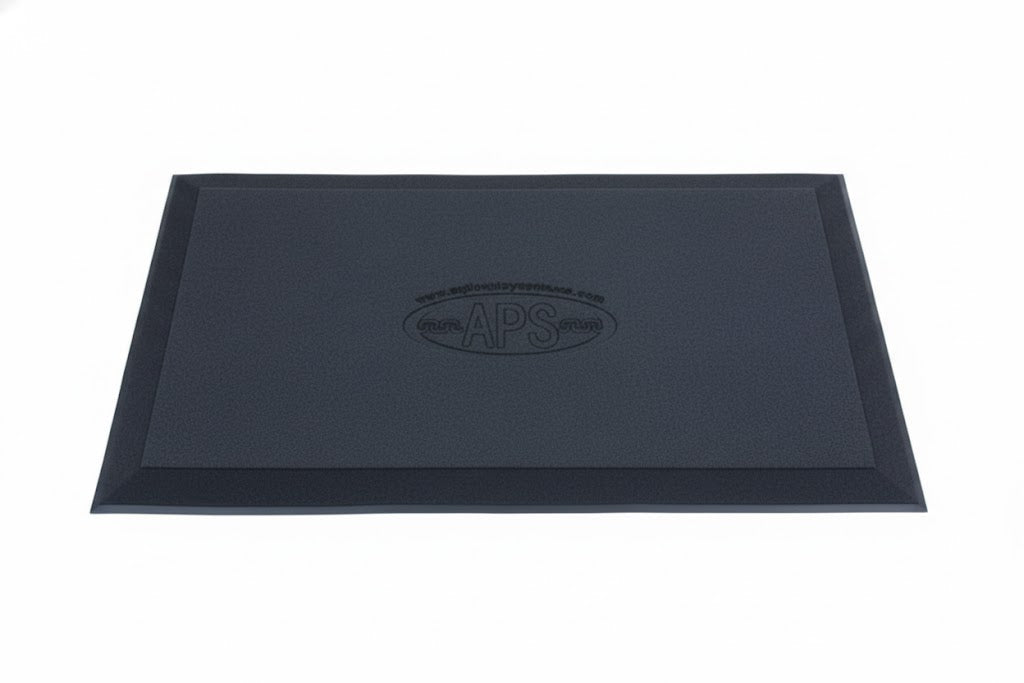 Heavy Duty Rubber Swing and Playground Mat set of 10 with beveled edges and waffle texture, stacked on mulch surface