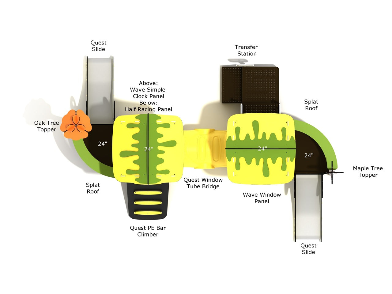 Overhead diagram of Myrtlewood Canopy Quest with labeled components and dual Quest Slides