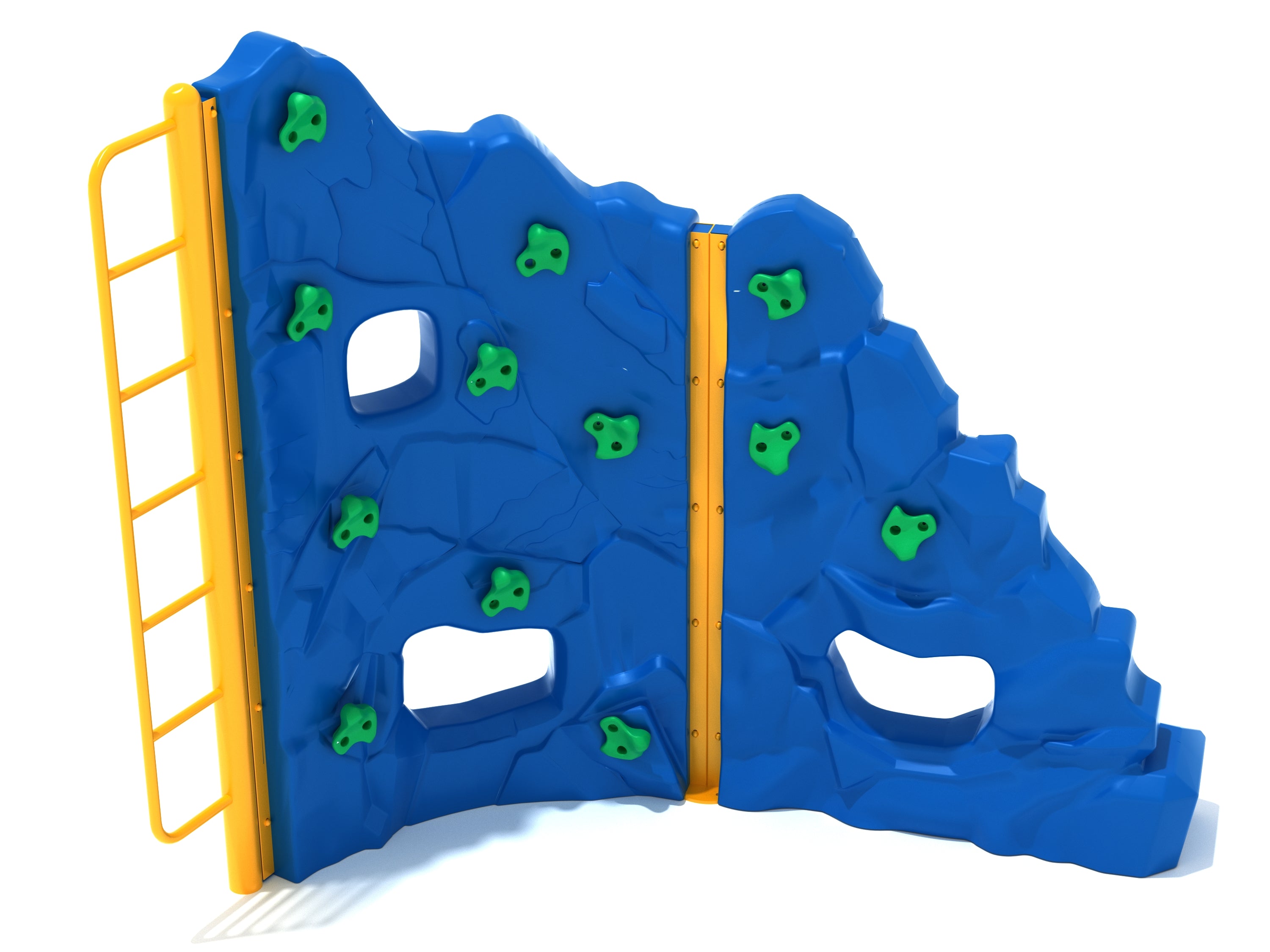 Craggy Island Climber with blue sculpted rock panels, green handholds, and yellow side ladder for active play