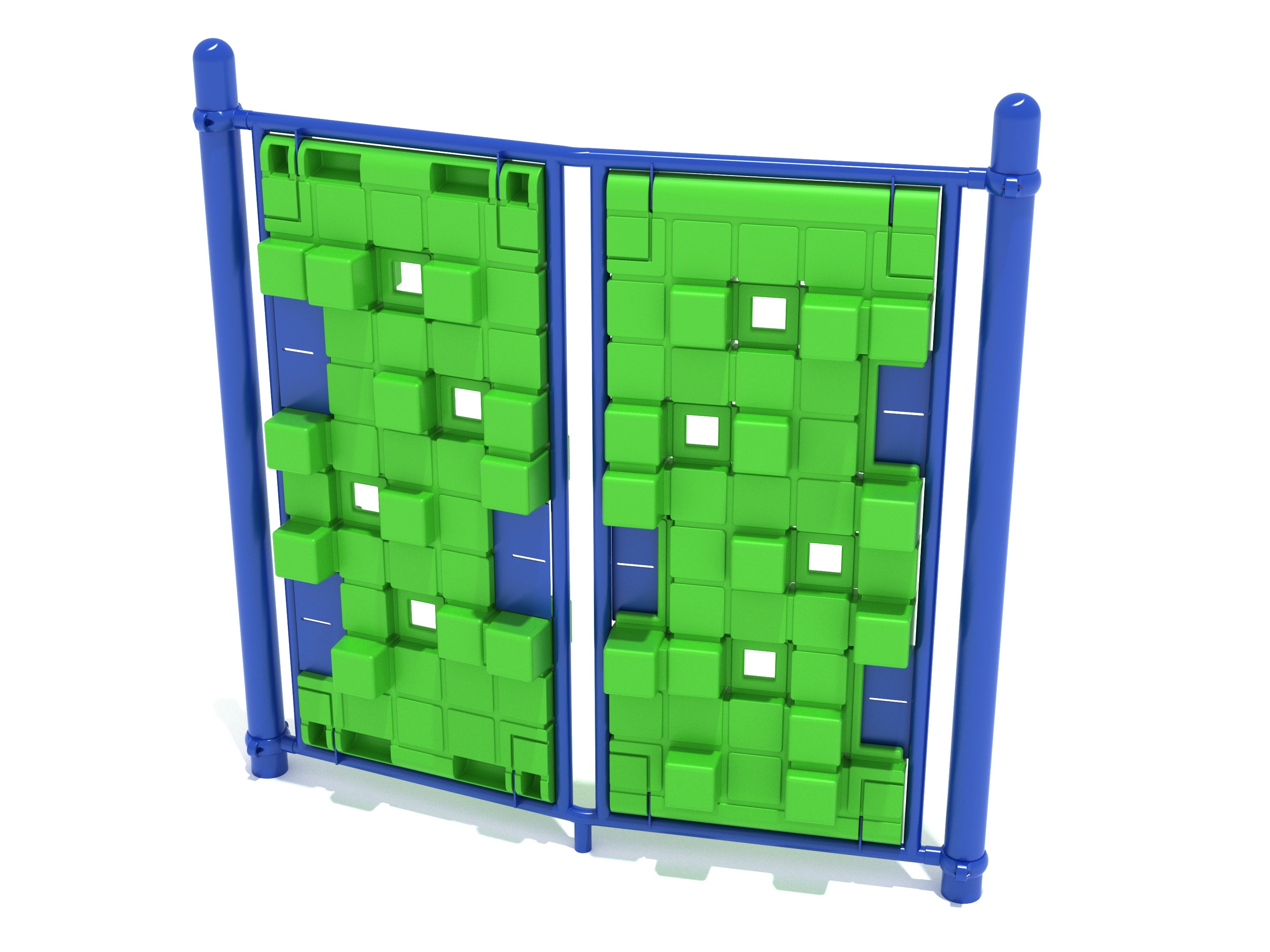 Pixel Half Zag Climber with dual green 3D pixel blocks and blue frame climbing panels for playgrounds