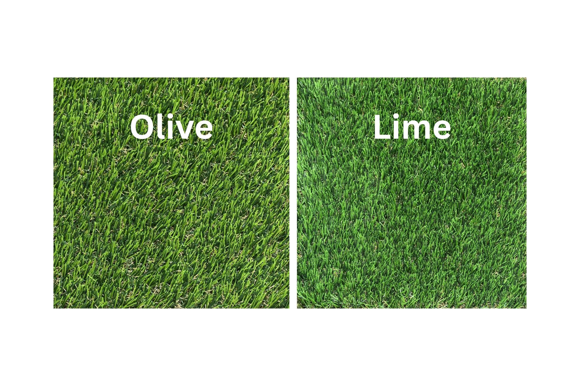 Turf Playground Surfacing with two artificial turf samples in vibrant olive and lime green, showcasing weather-resistant, safe playground turf options.