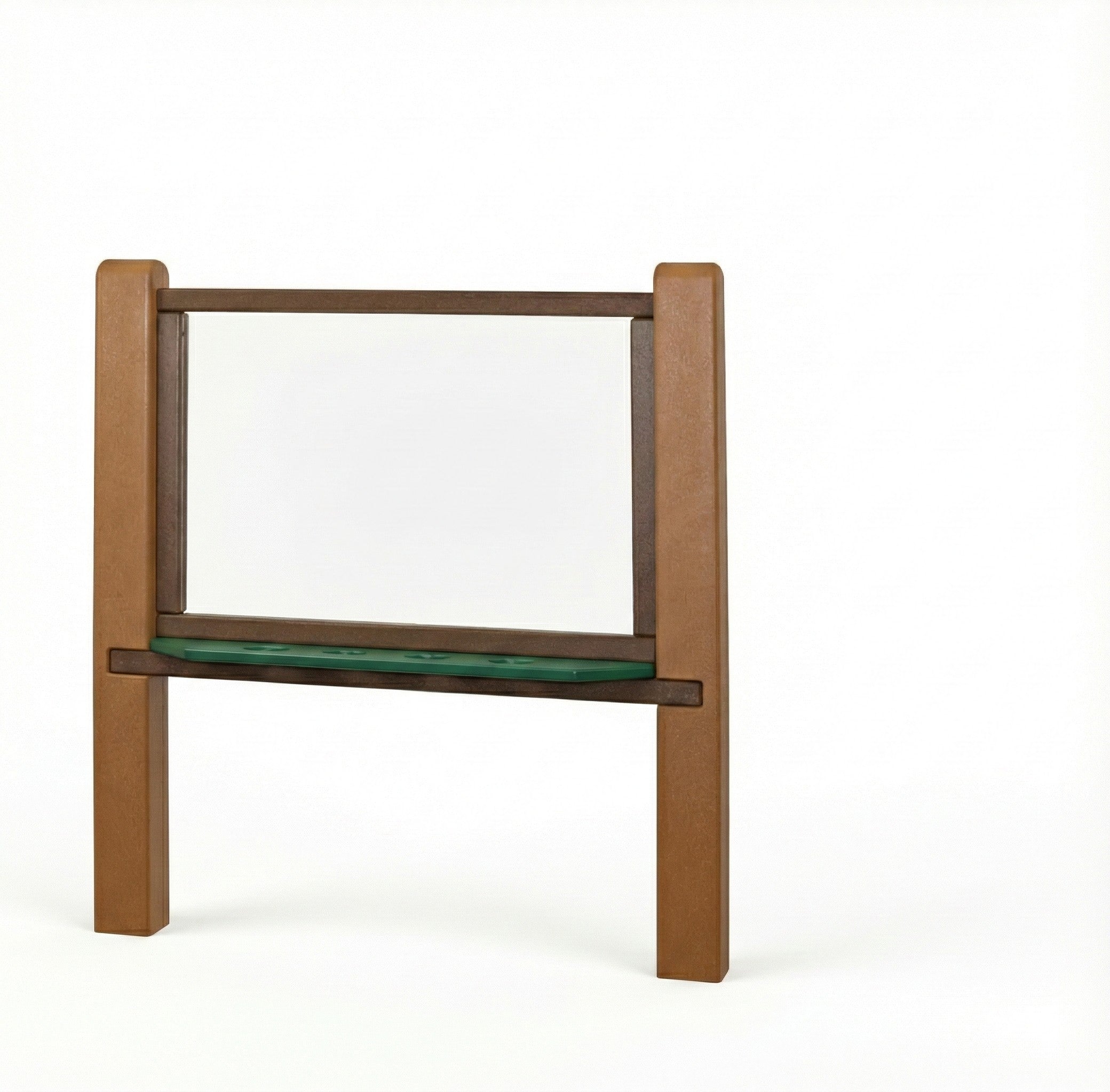 Recycled Plastic Art Easel with clear double-sided panel displaying colorful painted sun, clouds, and flowers outdoors