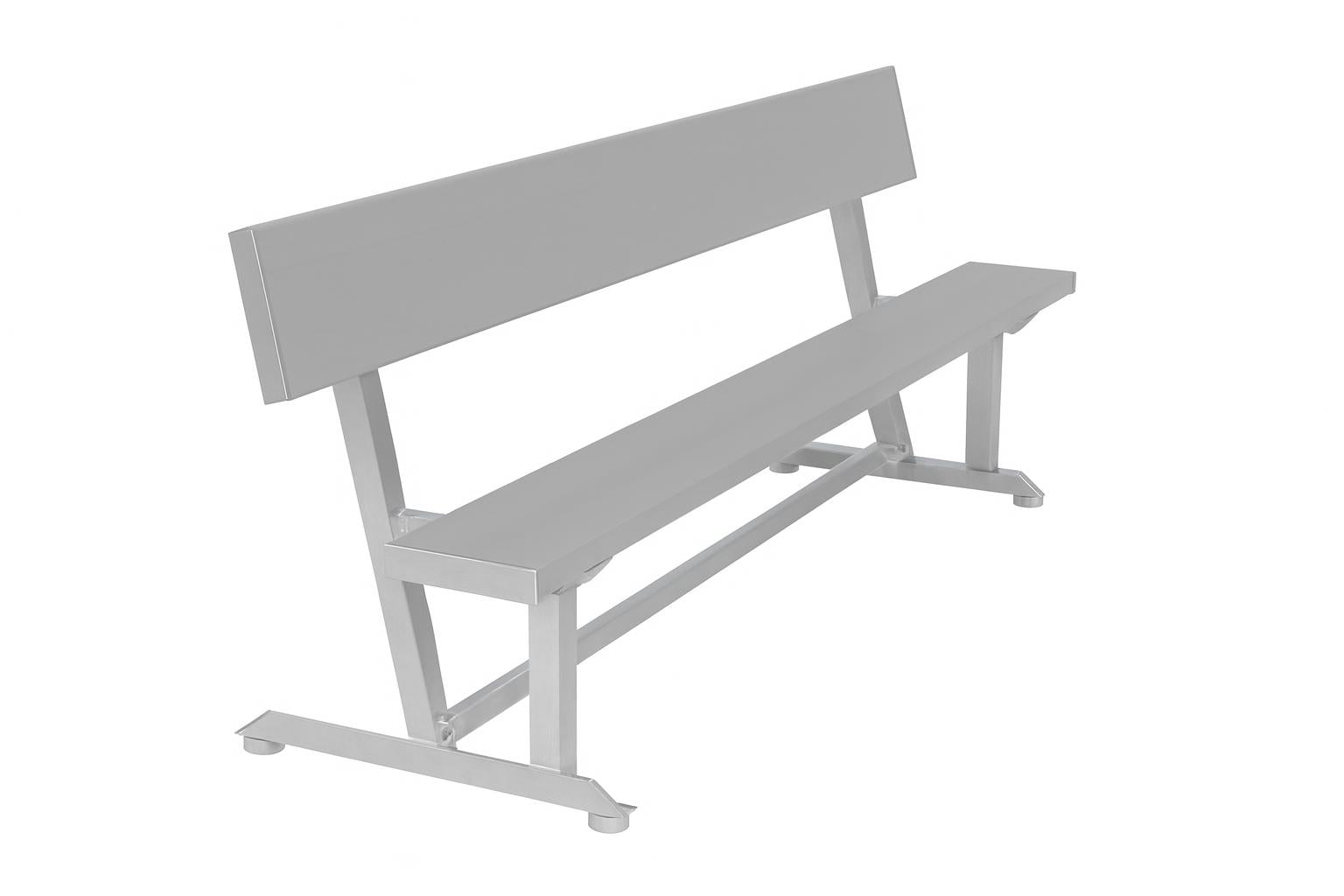 Portable Bench with Backrest in anodized aluminum, sturdy square tube frame, angled legs, ideal for sports and outdoor seating