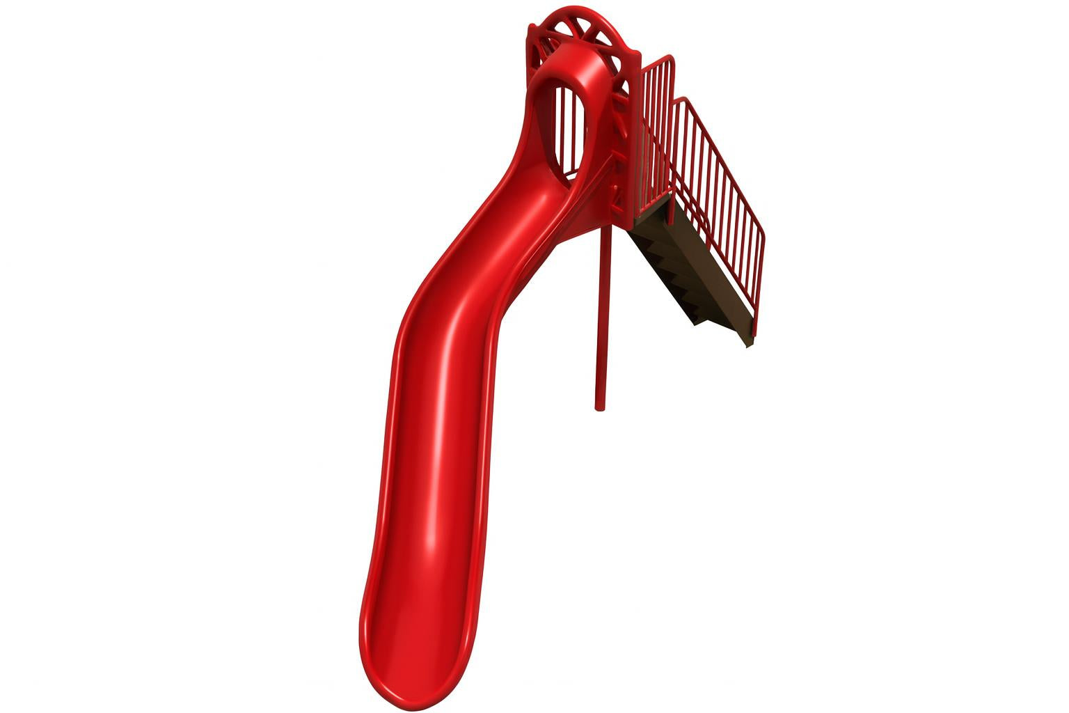 Six Foot Sectional Slide with red arched entry, wide stairway, handrails, and center support post on wood chip ground