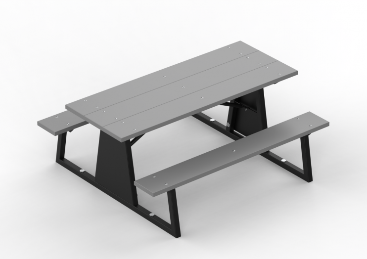 Brandmark Recycled TablePicnic Tables with gray recycled plastic planks and black powder-coated steel frame