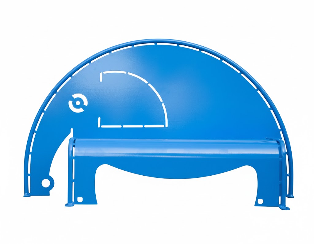 4' Elephant Bench with bright blue elephant-shaped backrest and sturdy colorful playground seating
