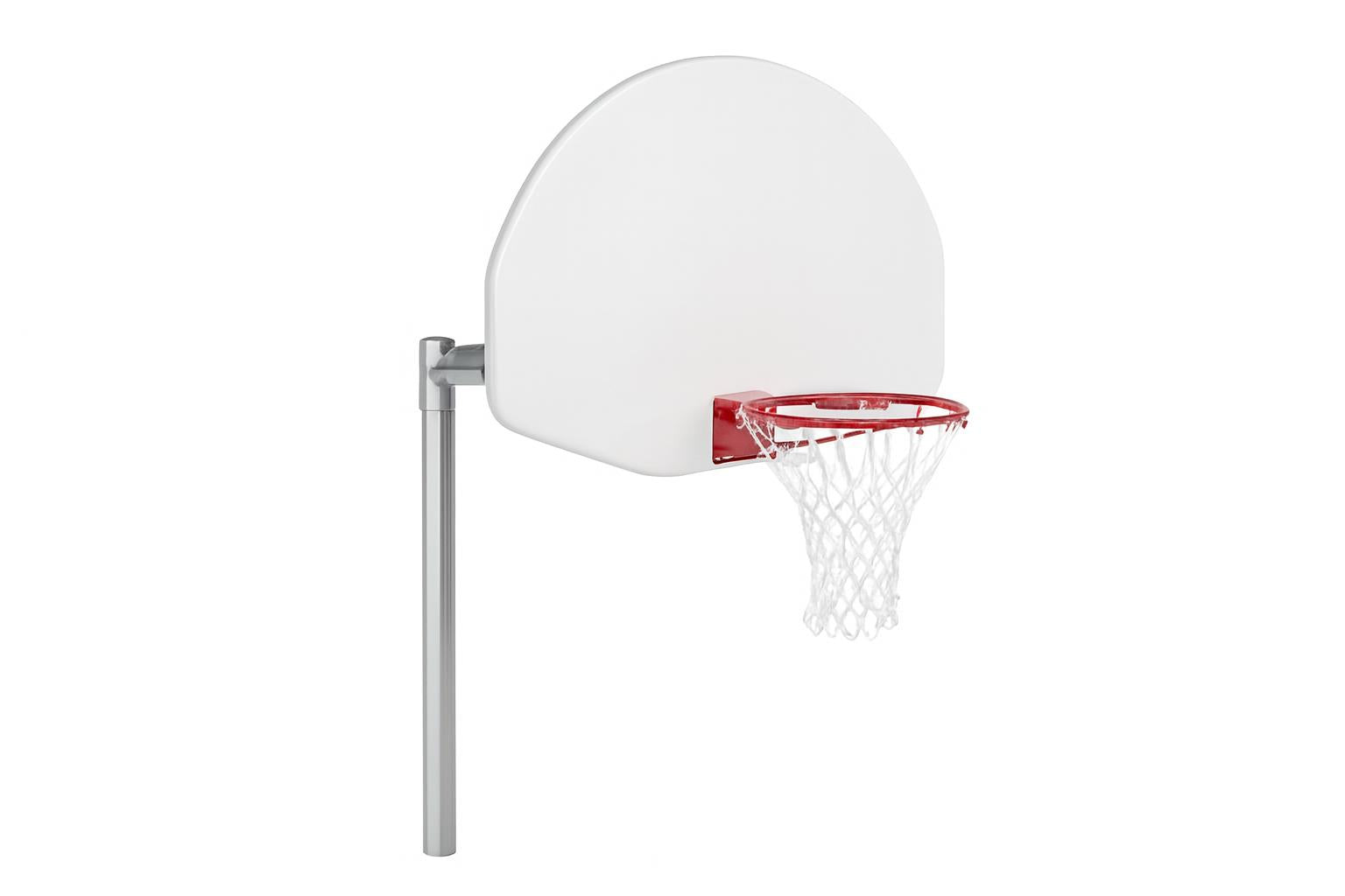 Sturdy Basketball Goal with adjustable steel post, white fiberglass fan backboard, red rim, and white net outdoors near green trees