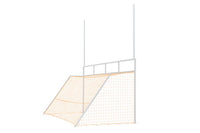 Sub-Collection image Combo Football and Soccer Goal with yellow netting and white frame on green field under clear blue sky for high school sports