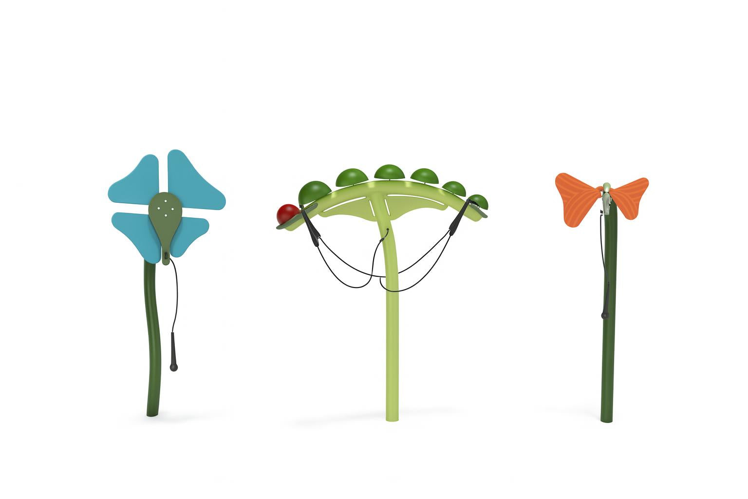 Metamorphosis EnsemblePark Musical with colorful flower, caterpillar arc, and butterfly outdoor musical instruments in a vibrant play garden setting