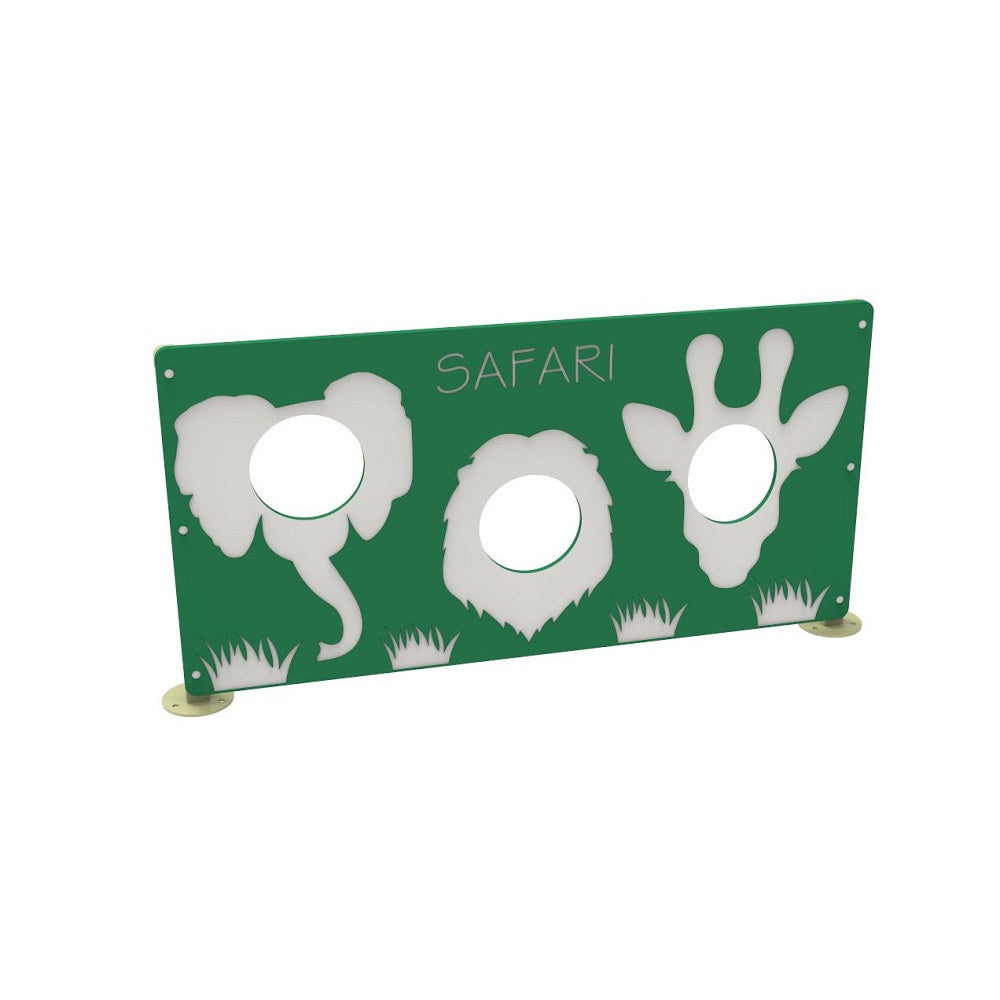 Safari Photo Booth Panel with green elephant, lion, and giraffe cutouts for dog park fun and photo opportunities