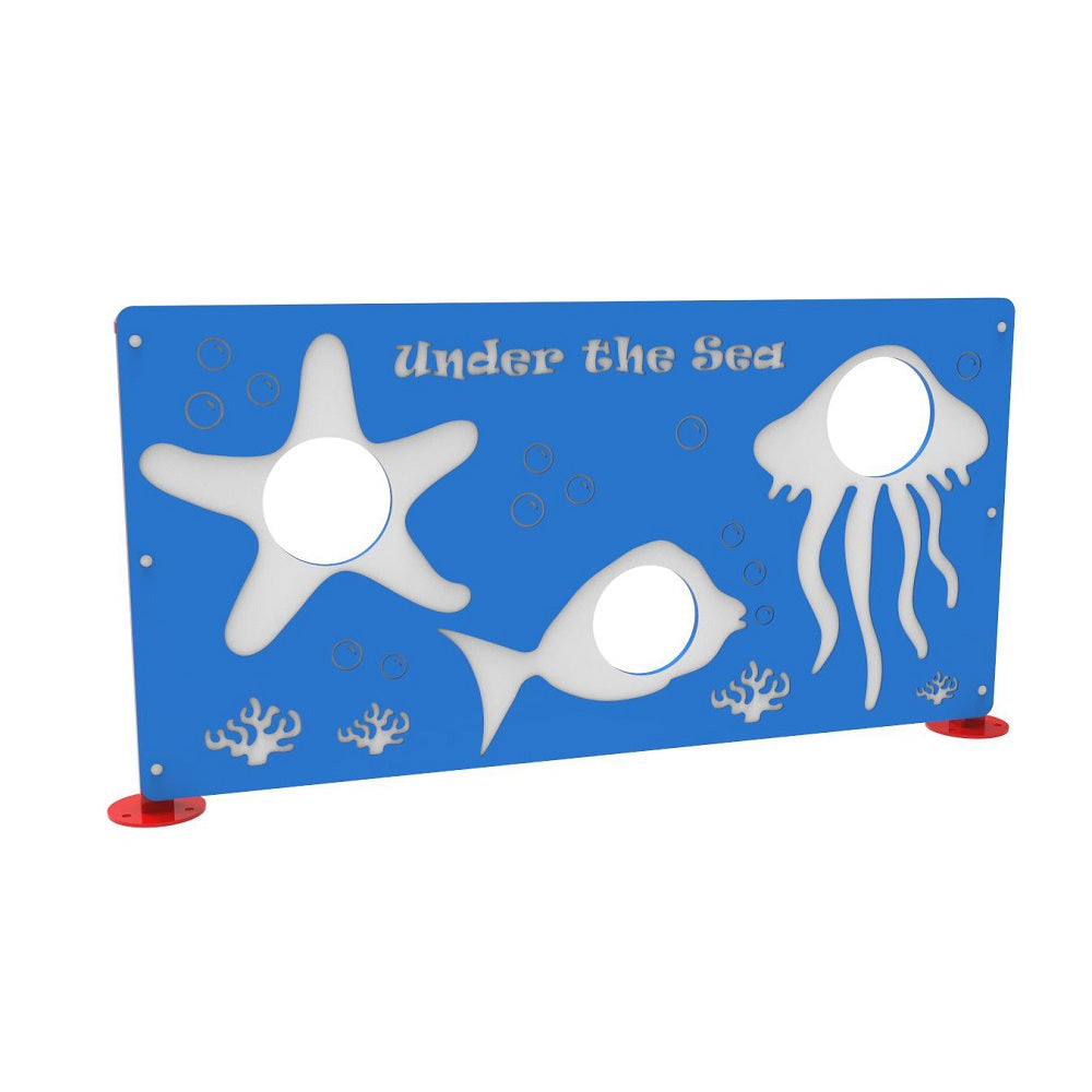 Under The Sea Photo Booth Panel with blue starfish, fish, and jellyfish cutouts for dog parks and pet-friendly spaces