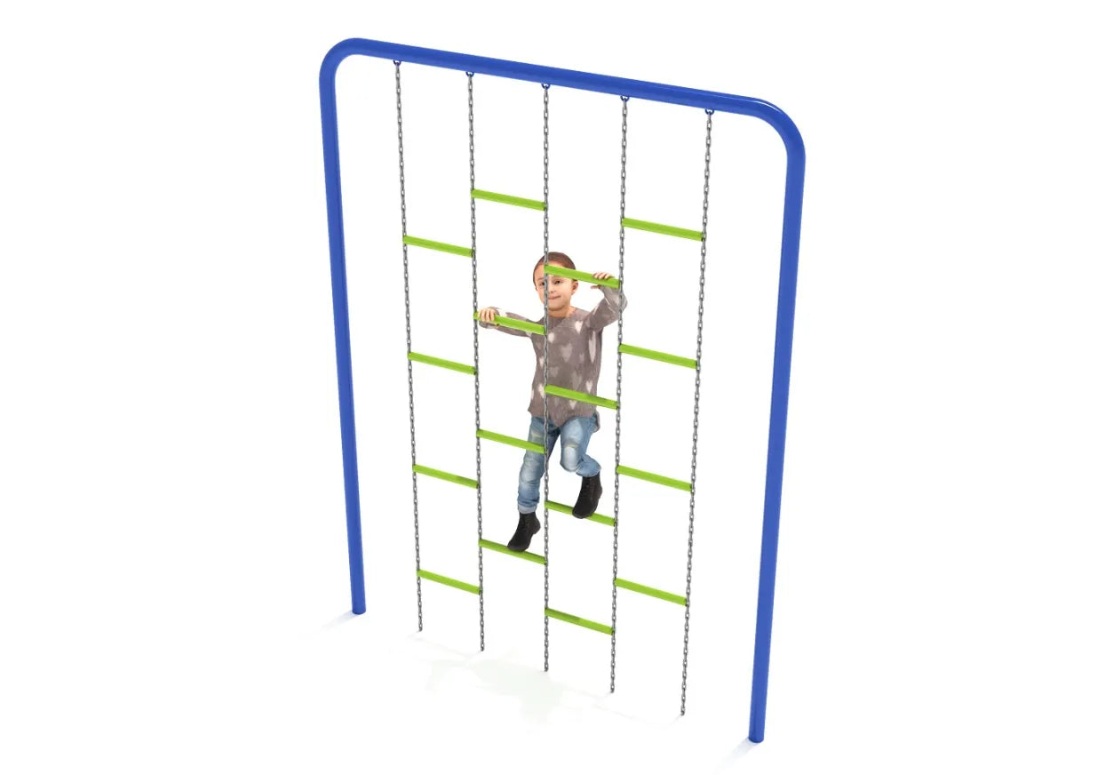 Chain Ladder Climber with a child climbing on it, showcasing its design and functionality