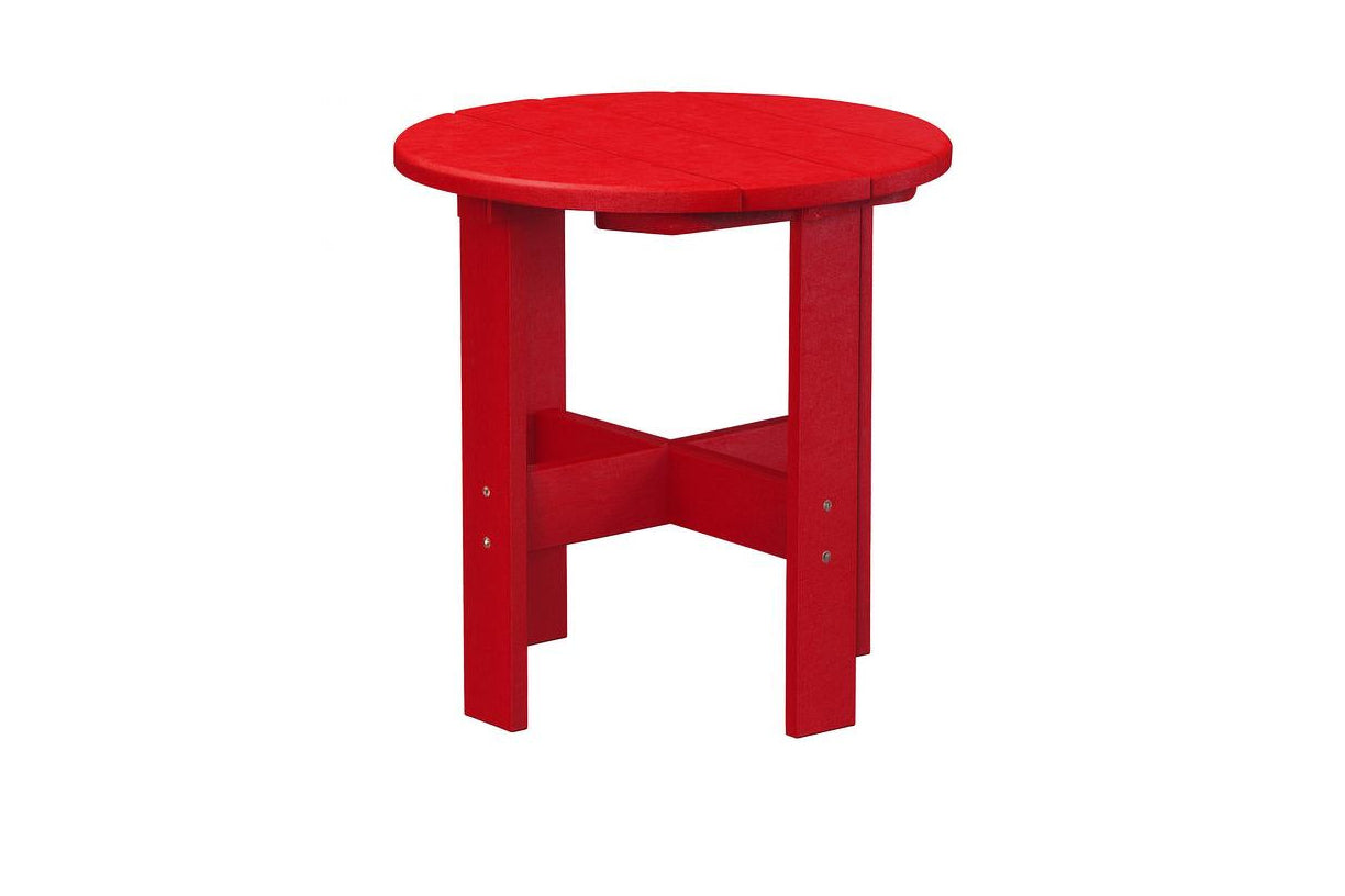 Adirondack Recycled Plastic Side Table in red with round slatted top and cross-braced legs, outdoor patio or garden use