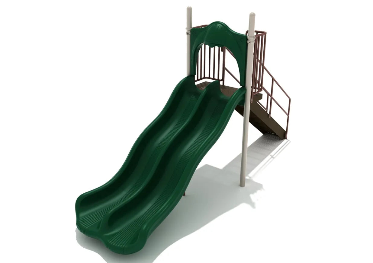 5 Foot Double Wave Slide featuring a green double wave design with safety railings and a sturdy platform
