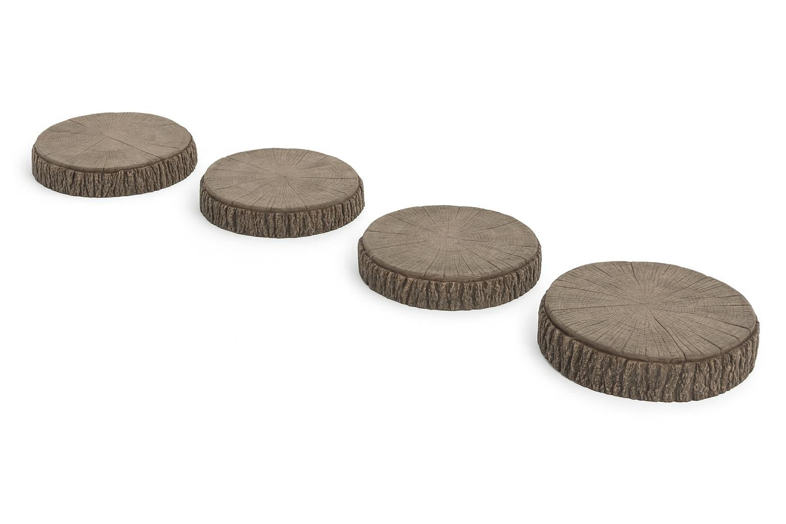 Nature Themed Tree Slices Steppers set of 5 textured climbing equipment resembling wood slices on wood chip playground surface