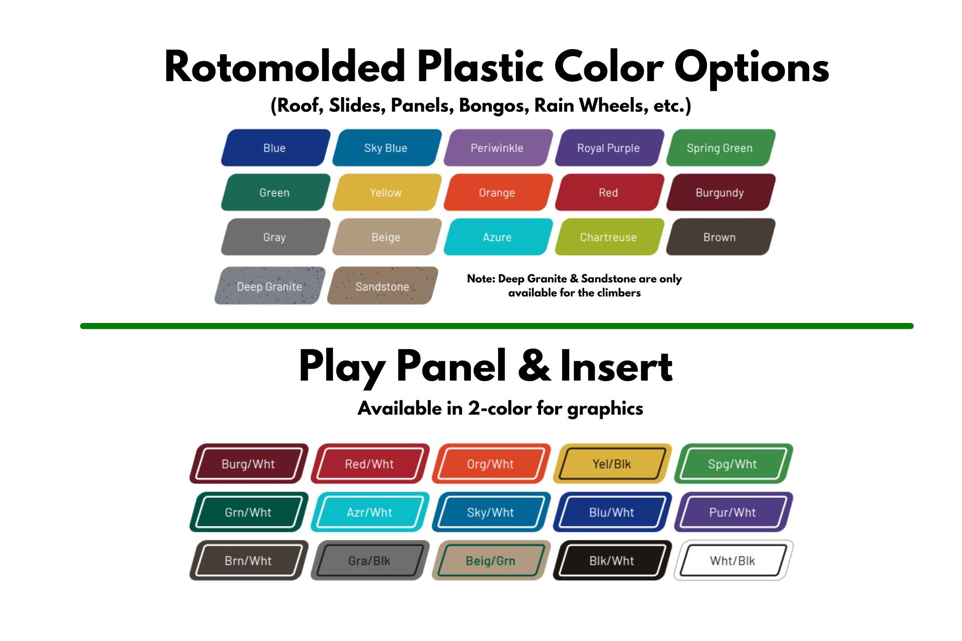 UltraPlay Premier Color chart for rotomolded plastic with various color options.