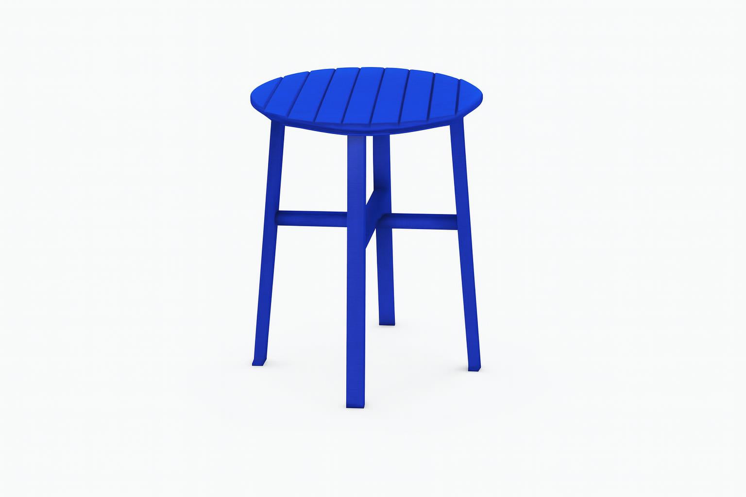 Clearwater Adirondack Recycled Plastic Stool in blue with slatted round top and four legs, durable weather-resistant outdoor seating