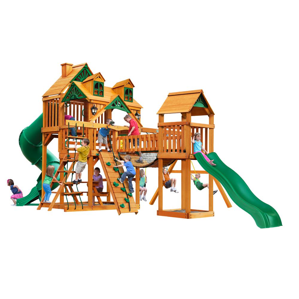 Treasure Trove Deluxe AP Wooden Swing Set - Malibu Wood Roof | WillyGoat Playground & Park Equipment