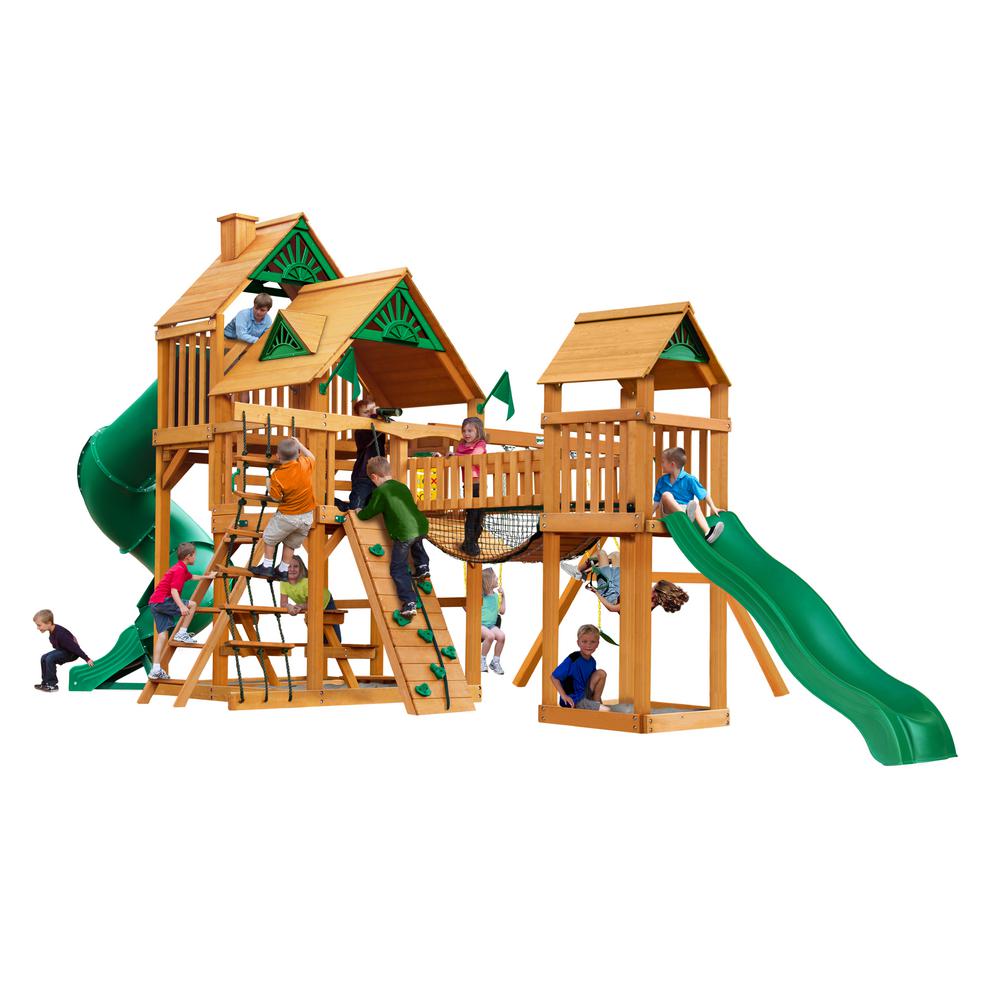 Treasure Trove Deluxe AP Wooden Swing Set - Standar Wood Roof | WillyGoat Playground & Park Equipment