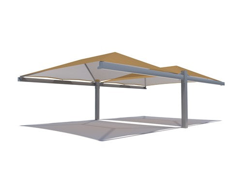 Full Cantilever Hip Roof Shade Structure with 10' Entry | WillyGoat.com