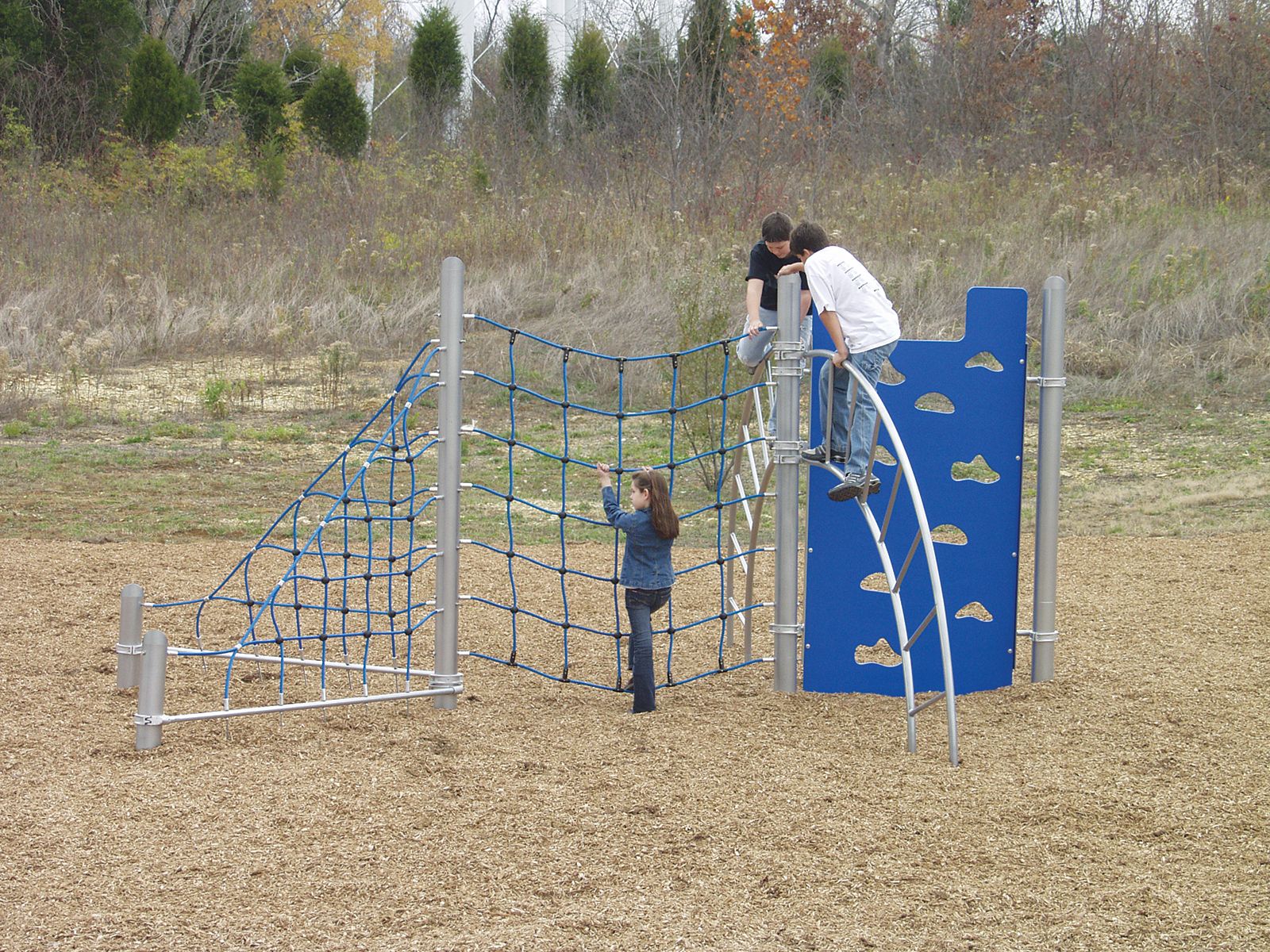 climbing net and playground rock wall