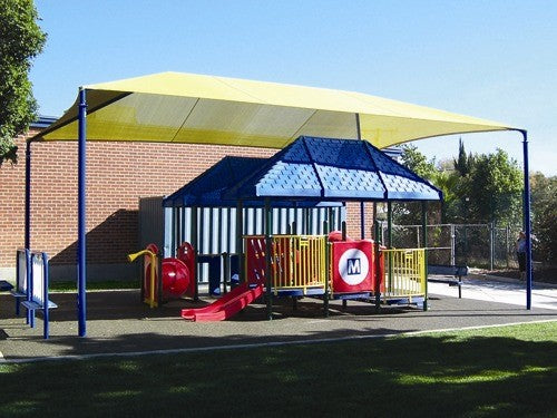 Hip Roof Shade Structure with 4 Posts and 14 Foot Entry