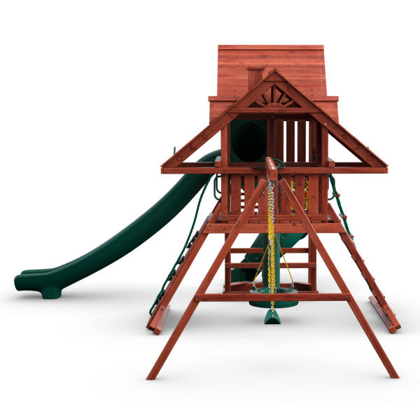 Sun Palace Deluxe Wooden Swing Set - Standard Wood Roof | WillyGoat Playground & Park Equipment