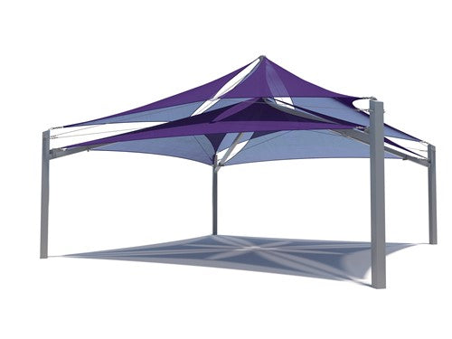 Super Span Multi-Level Multi-Panel Pyramid Shade Structure perspective view
