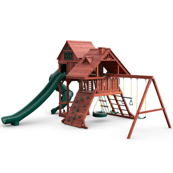 Sun Palace Deluxe Wooden Swing Set - Standard Wood Roof | WillyGoat Playground & Park Equipment